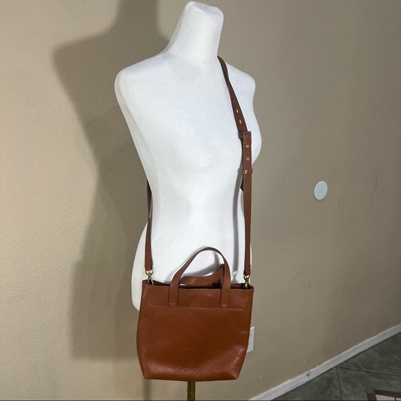 Madewell The Mini Transport Tote Brown Leather English Saddle Crossbody Bag EUC - Picture 1 of 11